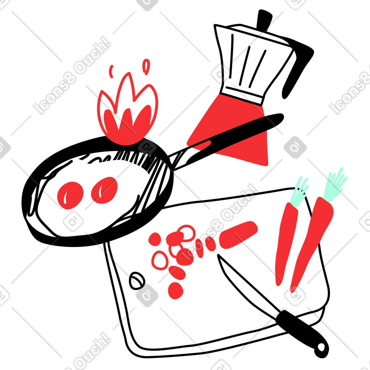 Spicy 스타일의 아침 식사로 스크램블 에그와 커피 일러스트레이션 PNG, SVG 다운로드