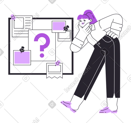 体贴的女人带着线索看着棋盘插图，PNG、SVG格式
