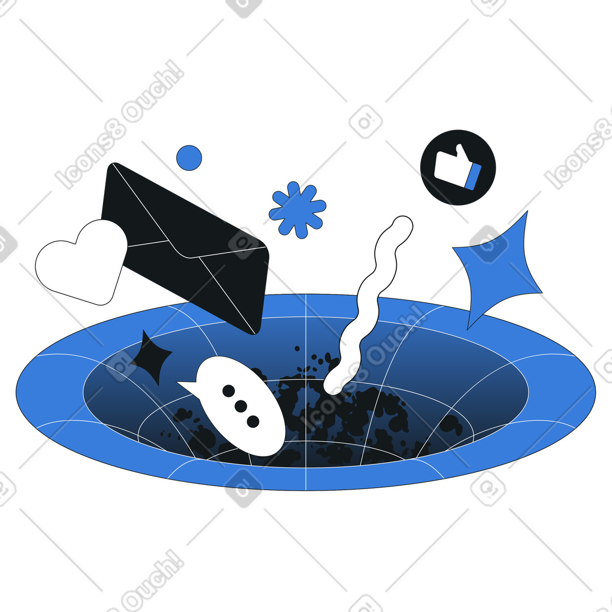 Data flow coming out of the funnel, Digital Customer Communication and Engagement Platform illustration in Midnight style download in PNG, SVG