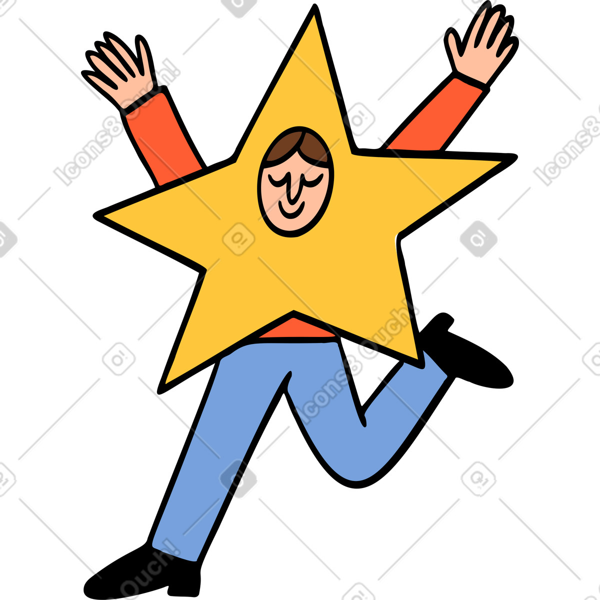 Illustration Une personne en costume d'étoile qui court joyeusement dans le style Comic à télécharger aux formats PNG, SVG