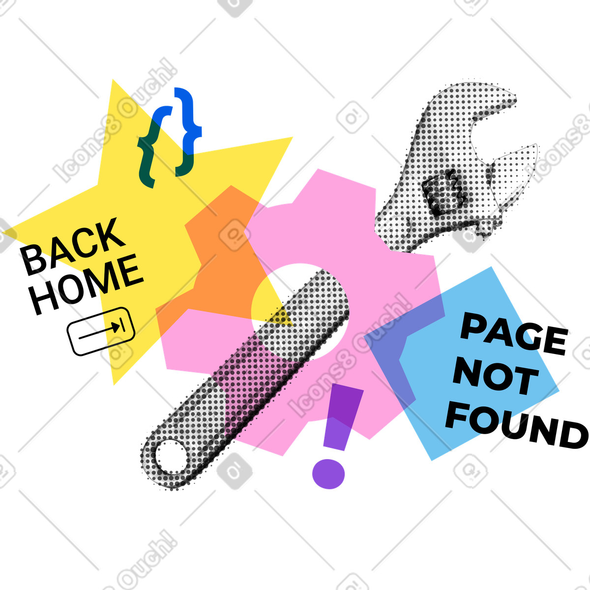 Page not found and back home button illustration in PNG, SVG