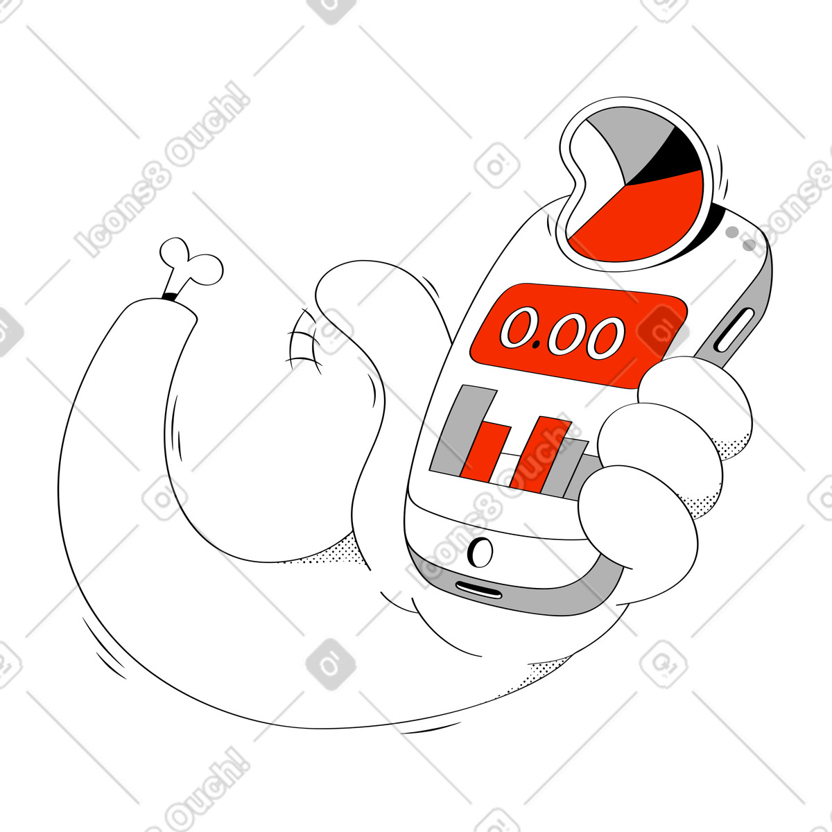 下载 Looney 风格的 与使用财务应用程序的手机的手 插画，支持 PNG、SVG 格式