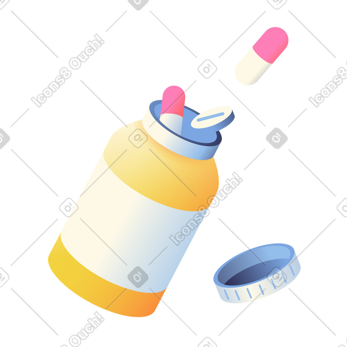 Pill bottle with cap animated illustration in Beam style download in GIF, Lottie (JSON), AE