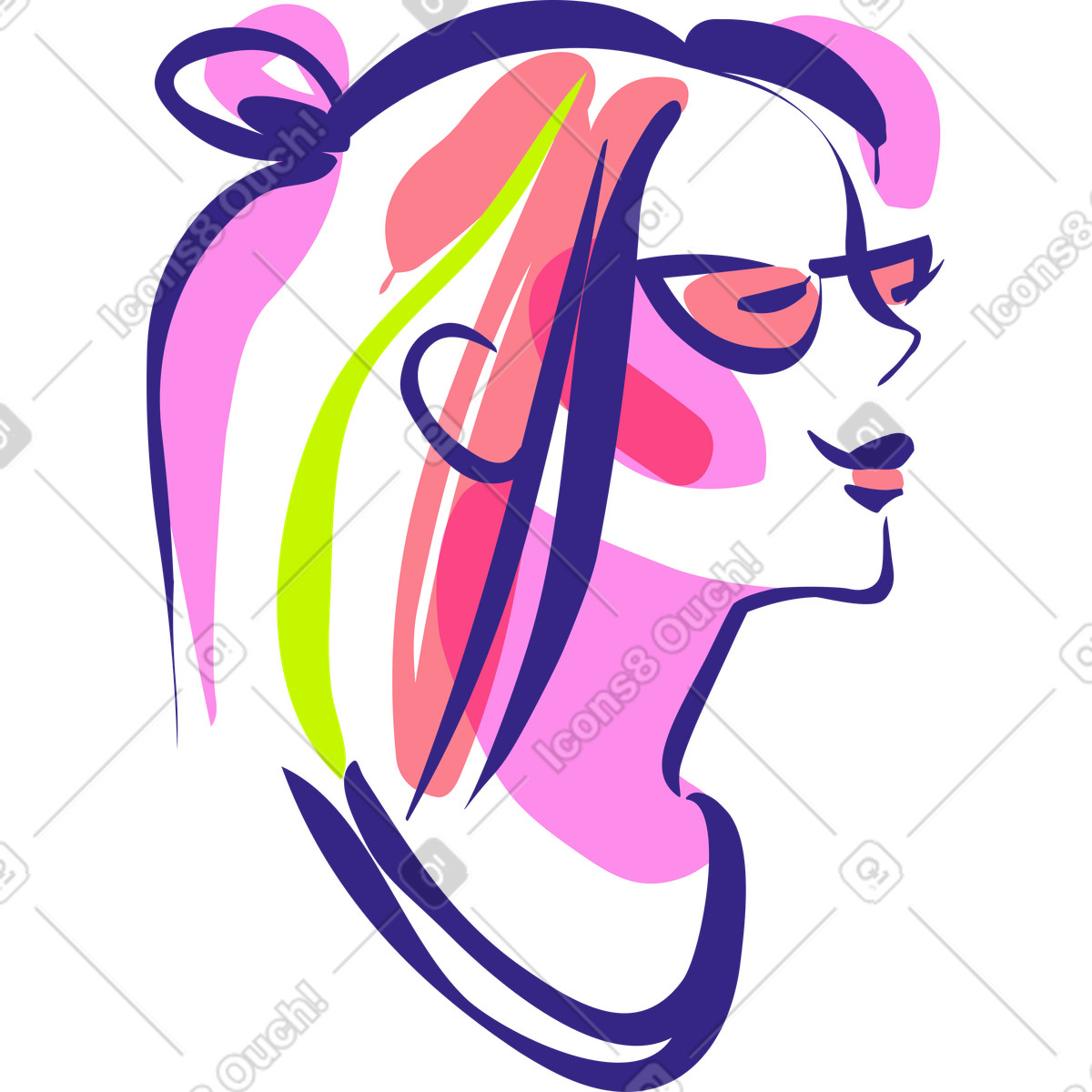 Ilustración Cara de mujer joven en estilo Glam a descargar en PNG y SVG