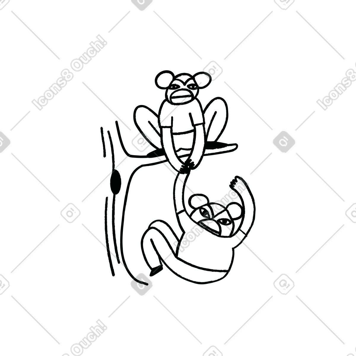 Affe, der einen freund zu einem baum hochlädt-Illustration im Cole-Stil als Download in PNG, SVG