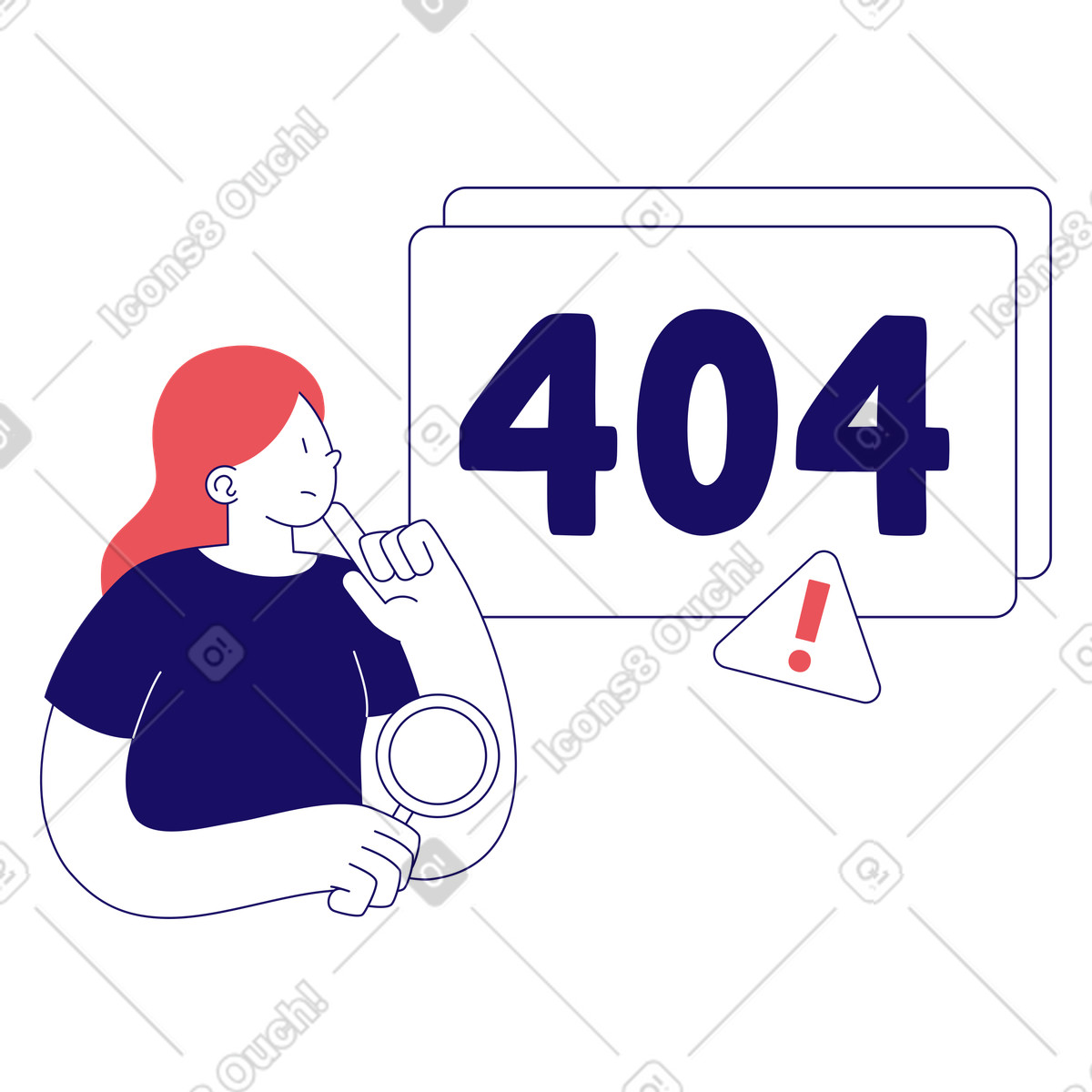 Woman searching and getting 404 error illustration in Bendy style download in PNG, SVG