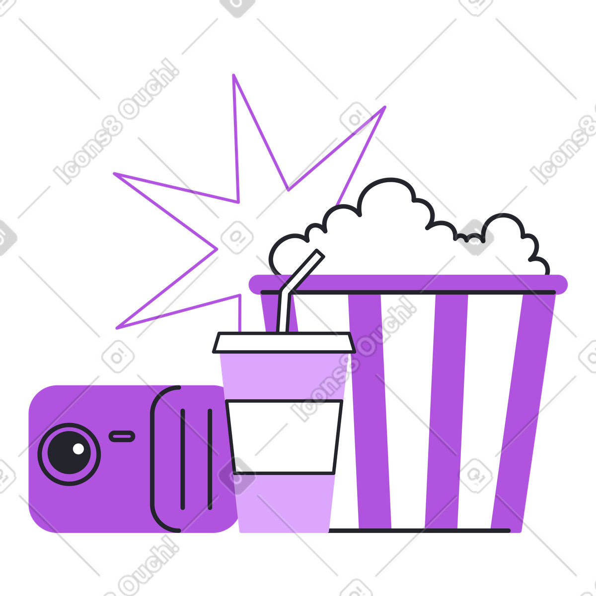 Popcorn with soda pop and projector illustration in Grapy style download in PNG, SVG