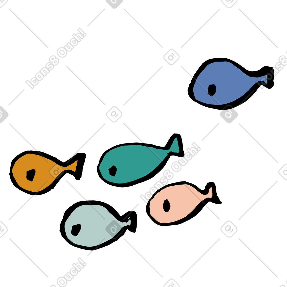 Herde von fischen-Illustration im Scandi-Stil als Download in PNG, SVG