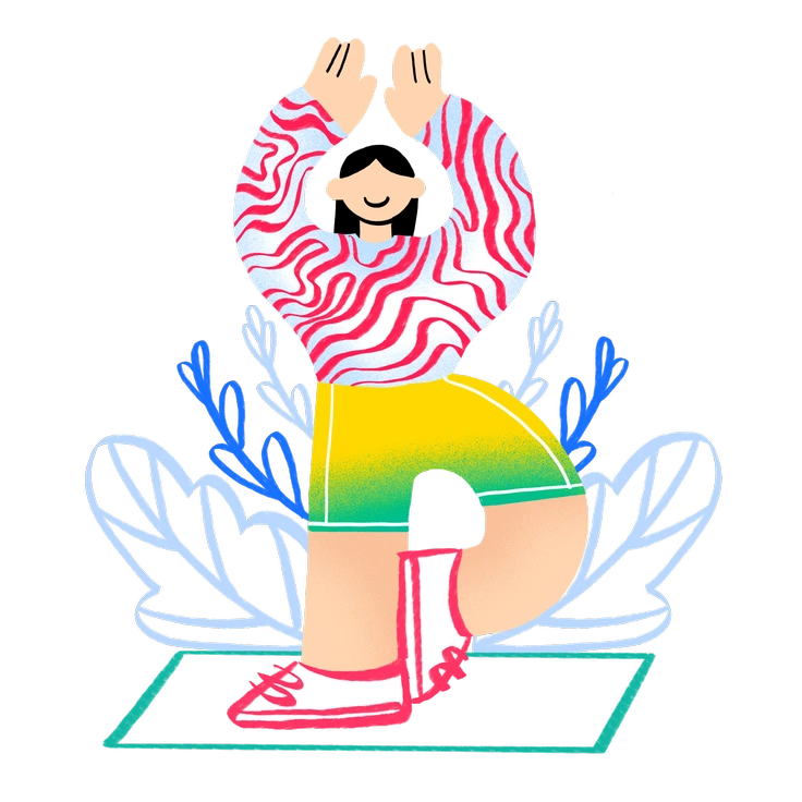 A person in a playful pose with plants - Bonny style illustration