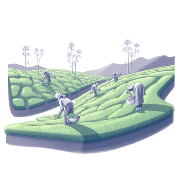 A rolling tea estate in the Goan highlands with workers picking leaves