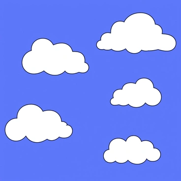 Fluffy white clouds shaped like different constellations are floating in a vibrant blue sky. The edges of the clouds are soft and rounded, creating distinct outlines of popular constellations such as "Orion" and "Ursa Major." The background features a deep azure hue, enhancing the brightness of the clouds against the expansive sky. The scene conveys a sense of tranquility and wonder.