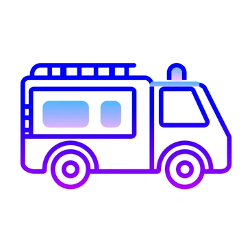 An icon of a fire truck featuring a detailed ladder on top and a hose extending from the side.