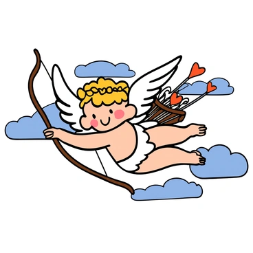 Cupid with wings, holding a bow and a quiver of heart-tipped arrows