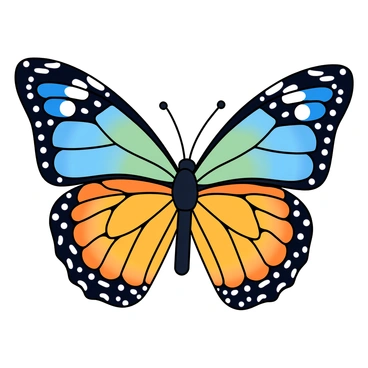 A close-up view of a butterfly's wings is displayed prominently in the center of the image. The wings are adorned with intricate patterns, featuring vibrant shades of blue, orange, and yellow. Each wing has unique markings, including delicate black lines and spots that enhance the detail. Light reflects off the surface of the wings, showcasing their delicate texture. The background is softly blurred, allowing the focus to remain entirely on the stunning beauty of the butterfly's wings.