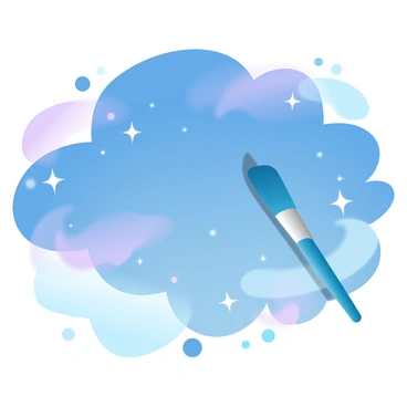 A paintbrush is actively painting a night sky filled with stars. The night sky is a deep blue gradient, showcasing various shades of blue and purple. The stars are bright and twinkling, scattered across the sky, each one shining with a sparkling glow. The paintbrush is mid-stroke, with droplets of paint visible on the bristles and some paint splatters around the area. In the background, there are hints of swirling clouds blending softly into the sky, enhancing the vibrant scene.