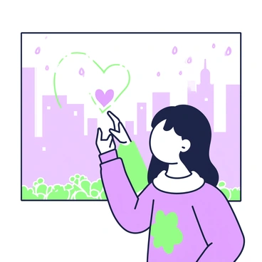 A child drawing a heart on a foggy window with a finger