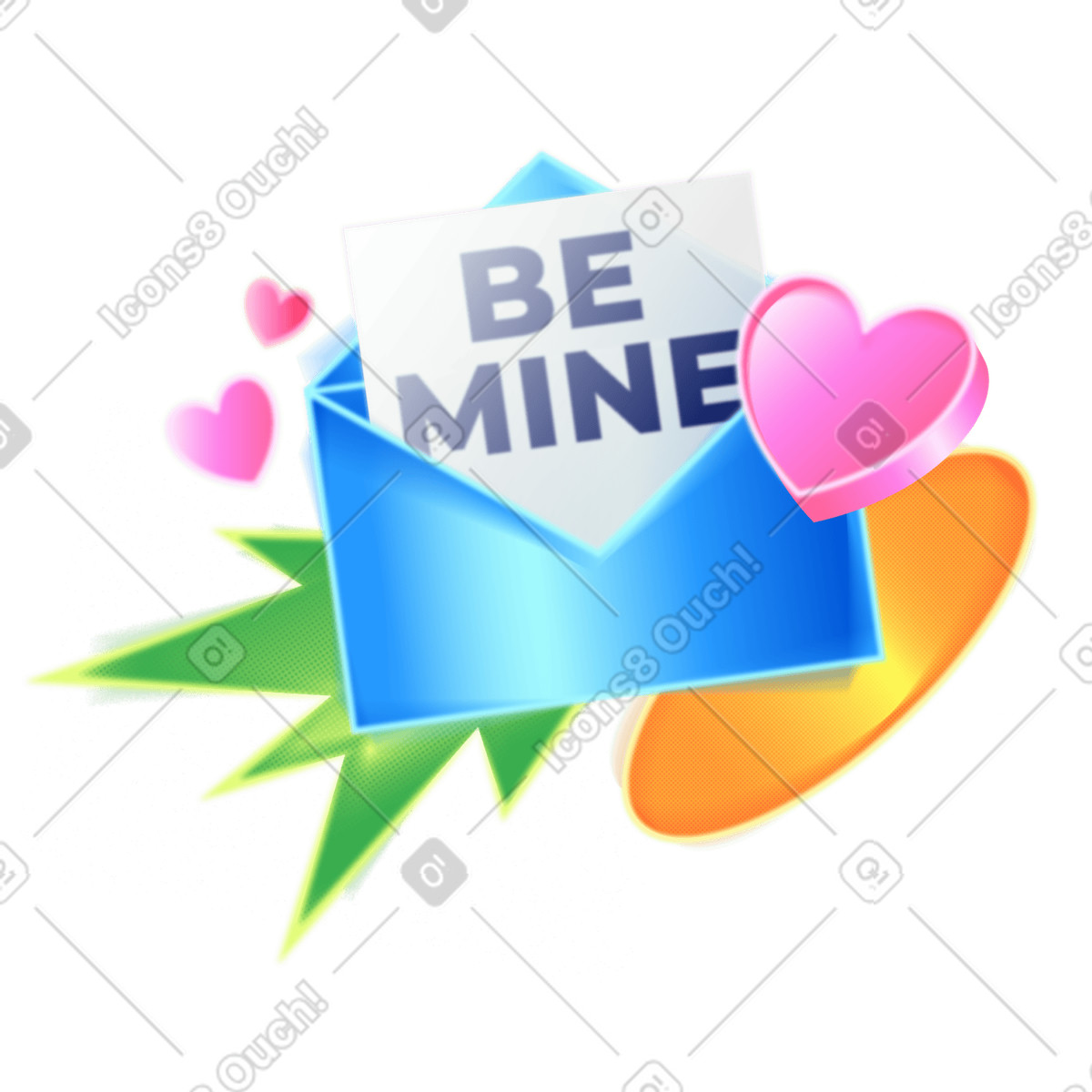 Be mine note in envelope and decorations illustration in PNG, SVG
