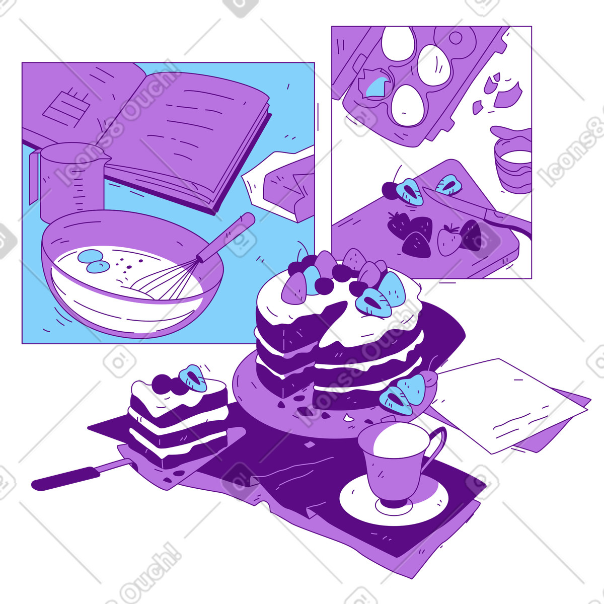 Illustration Réaliser un délicieux gâteau d'anniversaire dans le style Storyline à télécharger aux formats PNG, SVG