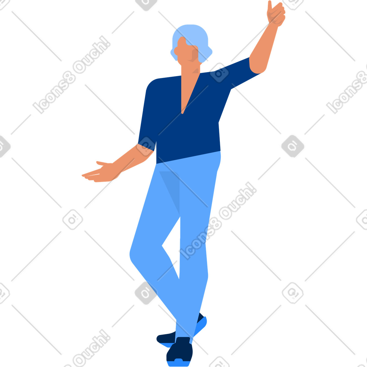 Uomo dai capelli blu agitando la mano illustrazione animata in stile Urban scaricabile in GIF, Lottie (JSON), AE