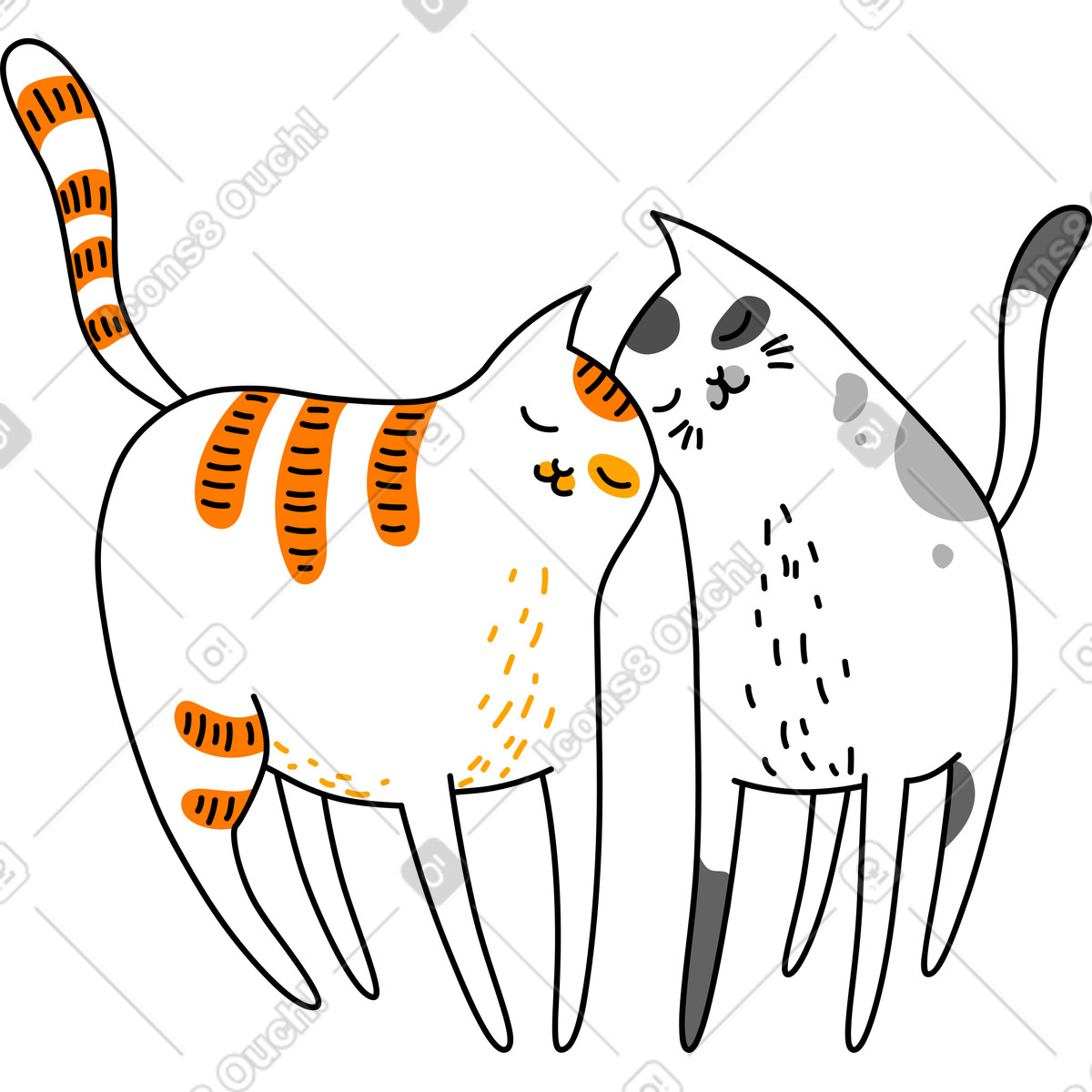 Katzen umarmen cat-Illustration im Purr-Stil als Download in PNG, SVG