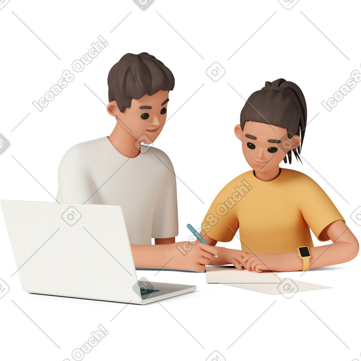 下载 3D Casual life 风格的 Consulting and business planning writing 插画，支持 PNG、SVG 格式