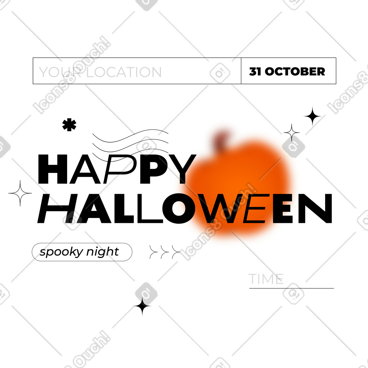 Ilustração de Texto feliz dia das bruxas e noite assustadora no pôster em estilo Typography para baixar em PNG, SVG