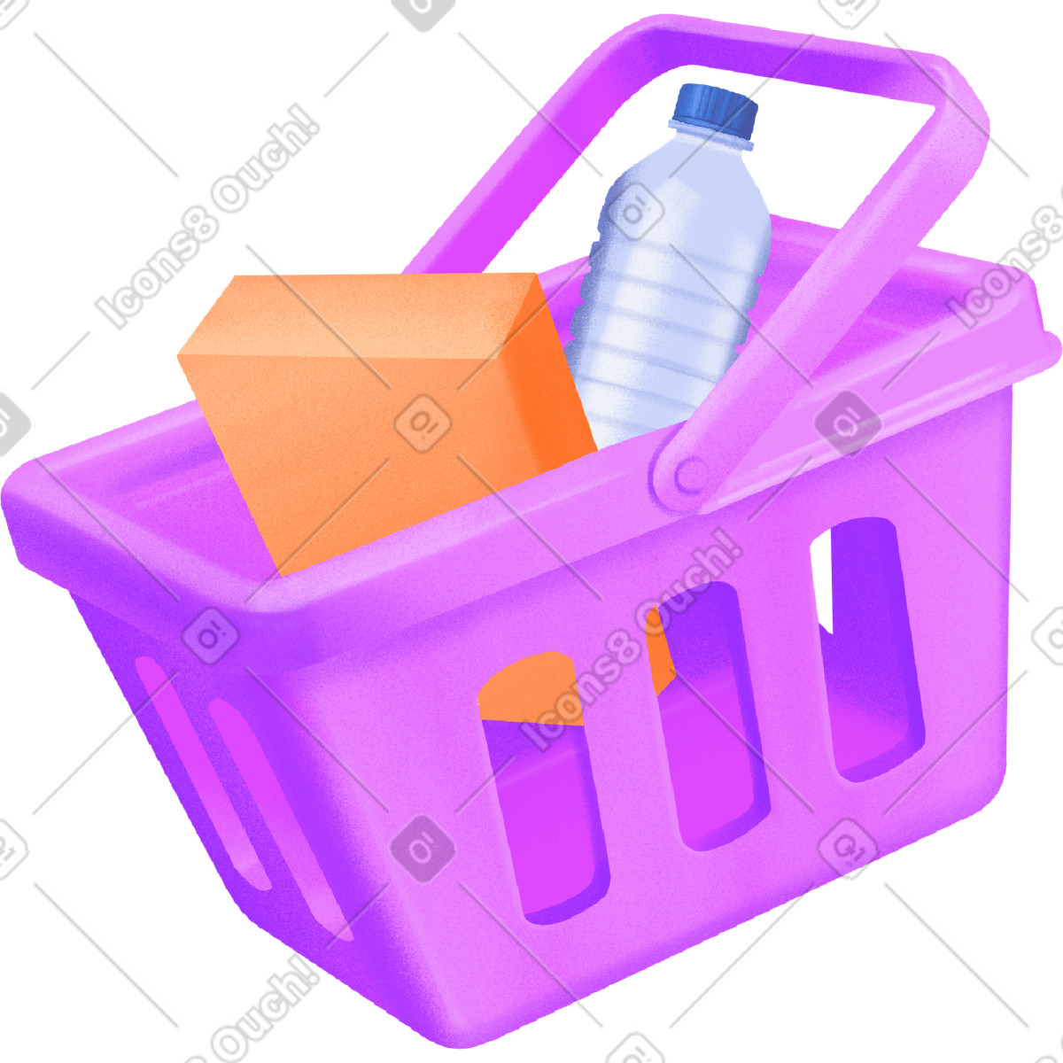 Purple grocery basket with a bottle and muesli illustration in Smart style download in PNG, SVG