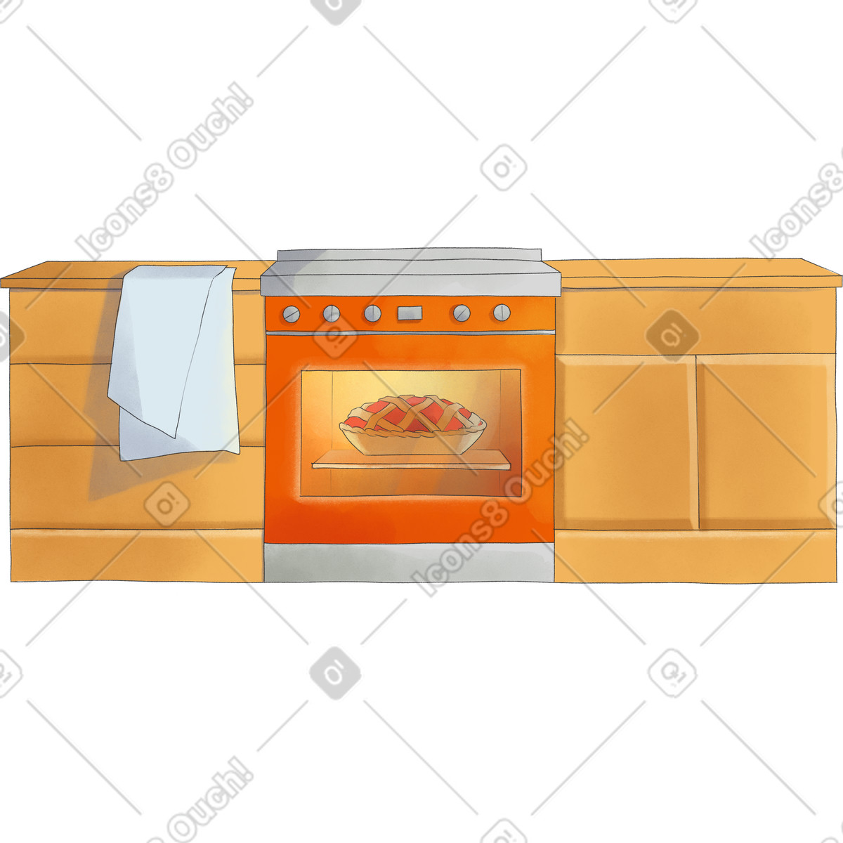 Illustration Set de cuisine avec four dans le style Seasons à télécharger aux formats PNG, SVG