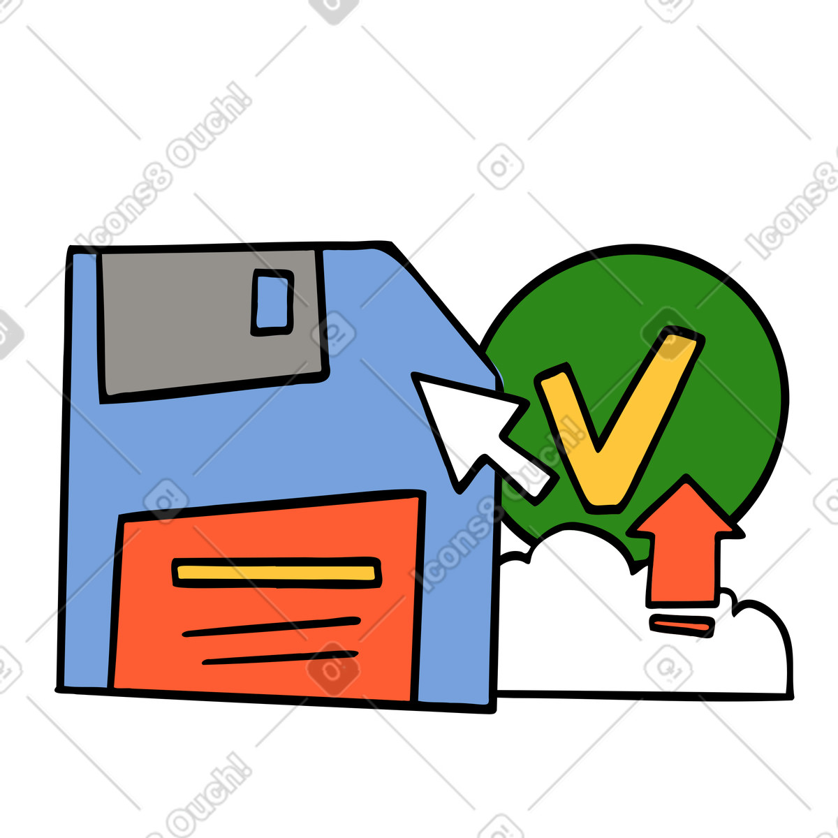 Illustration Enregistrer des fichiers et les télécharger sur le cloud dans style Comic à aux formats PNG, SVG