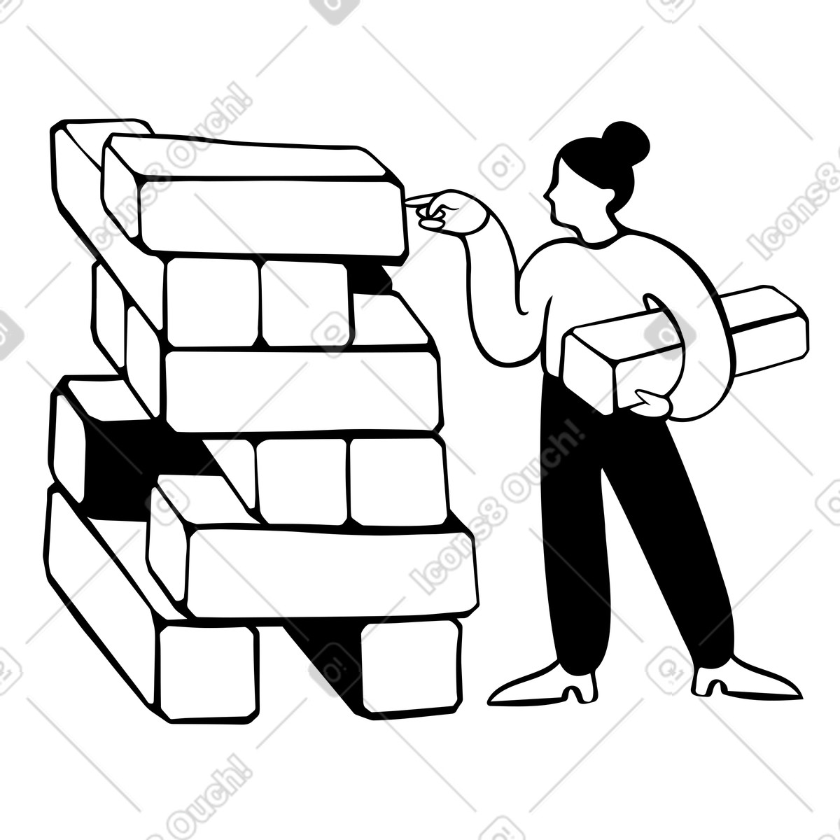 Frau spielt jenga am spieleabend-Illustration im Journal-Stil als Download in PNG, SVG