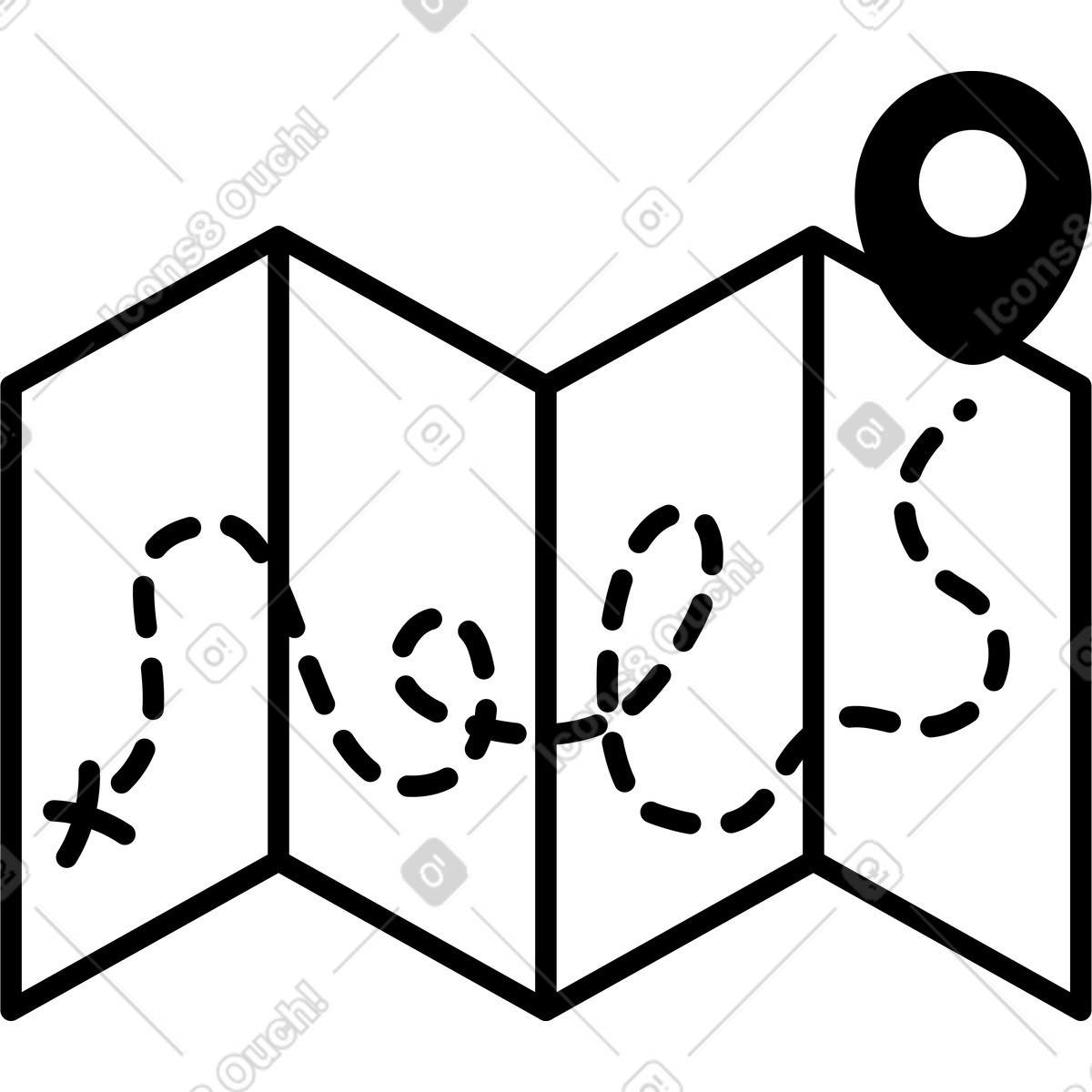 Notion Art スタイルの Map navigation route with location pin and dotted pathway line のイラストをPNG、SVG形式でダウンロード
