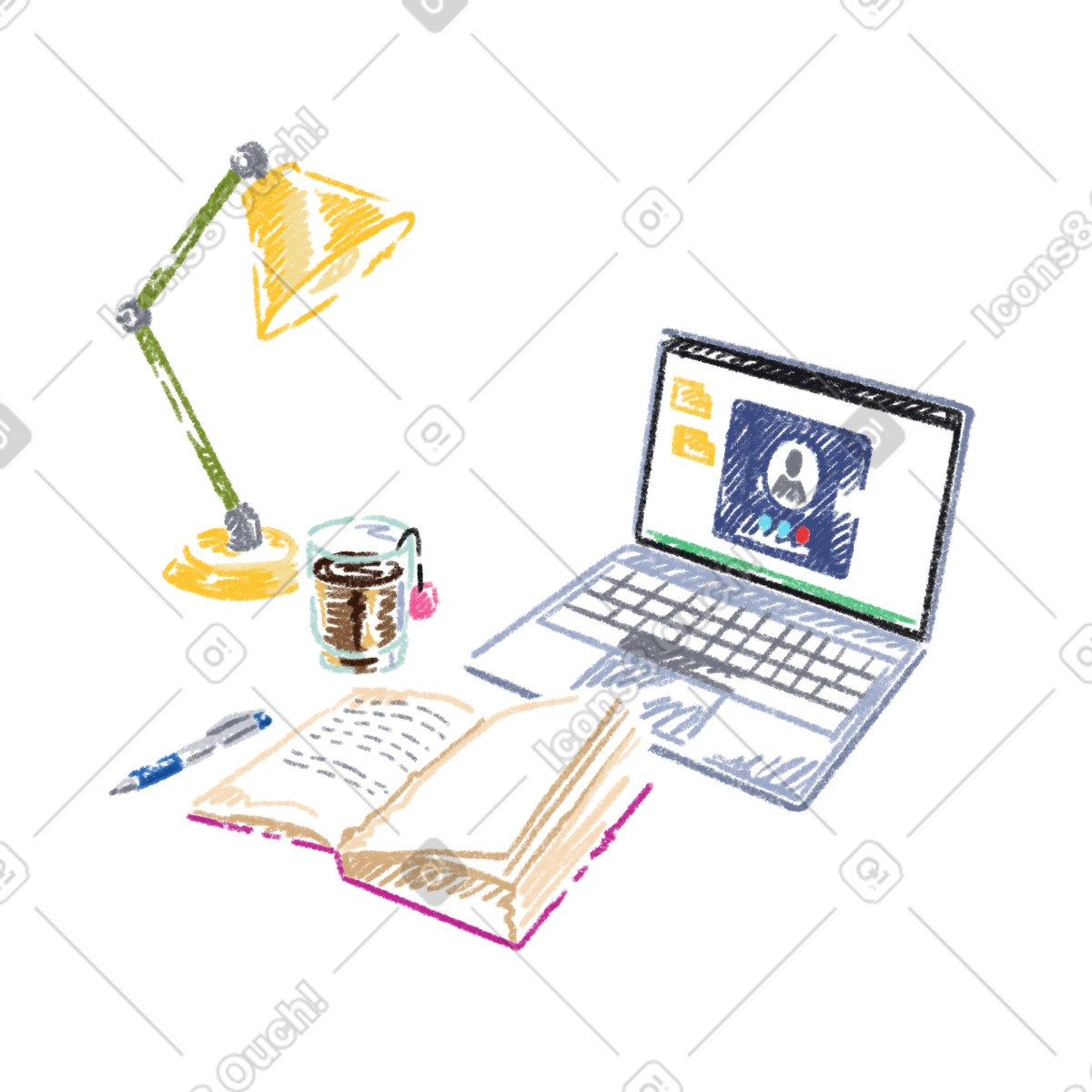 Workspace, taking notes during call  animated illustration in GIF, Lottie (JSON), AE