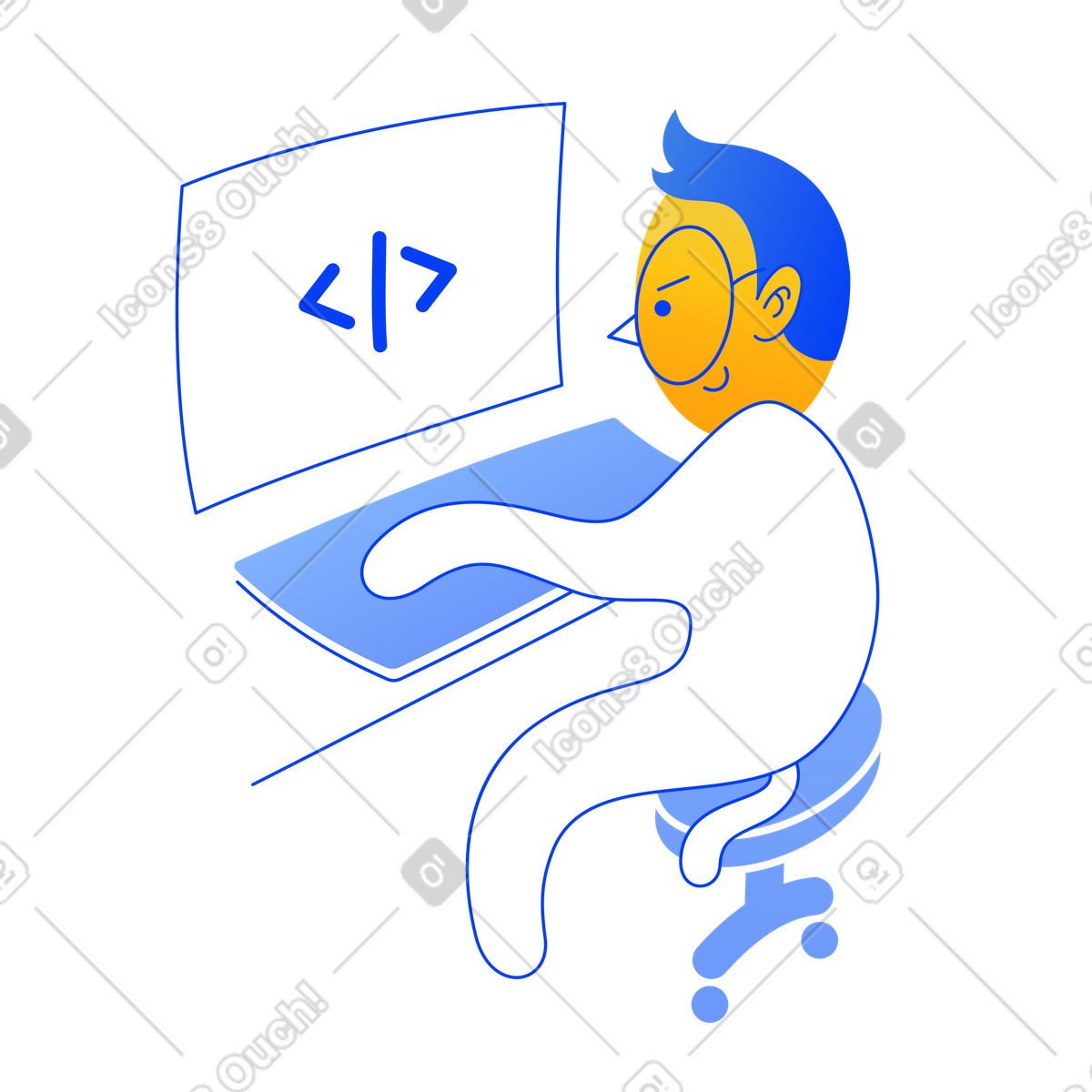 Man writing code on computer illustration in Buddy style download in PNG, SVG