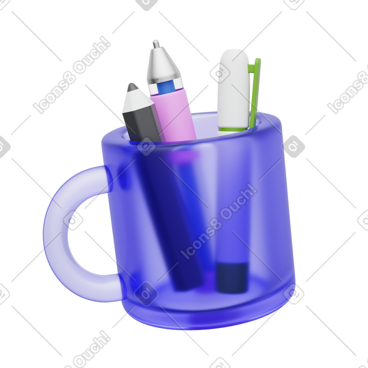 Desk accessory pen cup with pens and markers stored illustration in 3D Playful style download in PNG, SVG