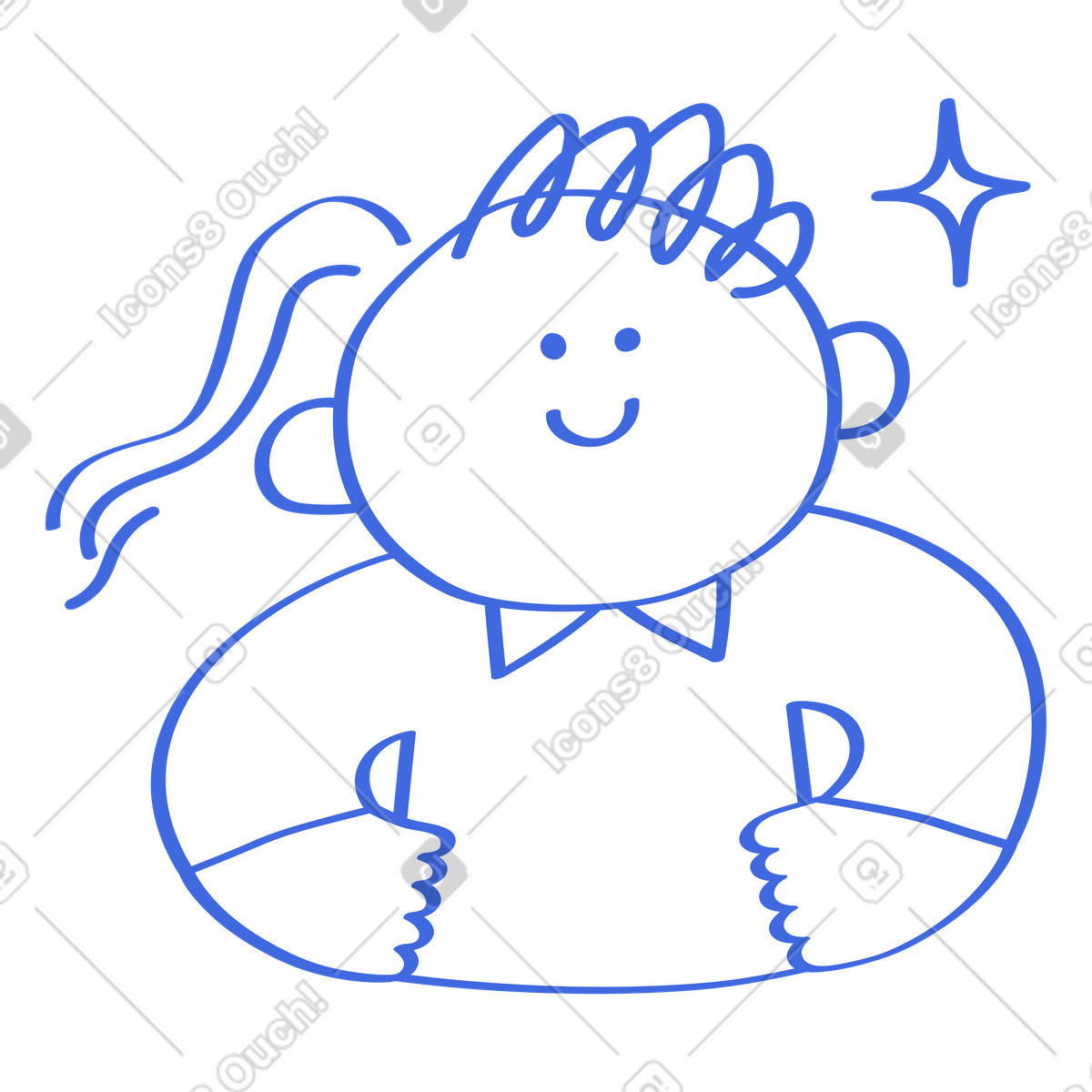 Illustration Confidence character holding thumbs up with sparkle encouraging positive attitude dans le style Ballpoint Pen à télécharger aux formats PNG, SVG
