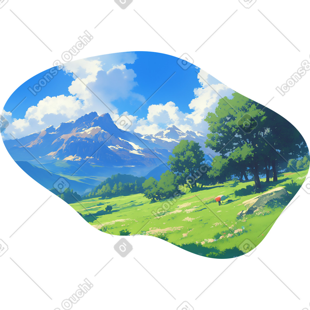 PNG, SVG 형식의 Field and mountains background 일러스트레이션