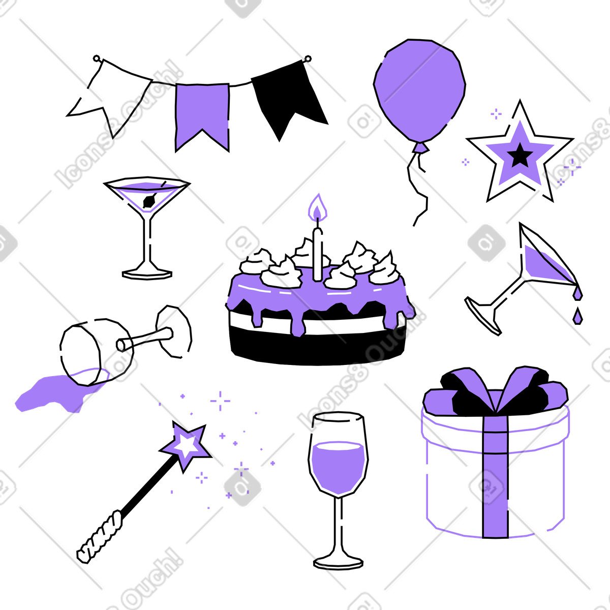 Illustration Articles de fête pour fêter un anniversaire dans le style Amethyst à télécharger aux formats PNG, SVG