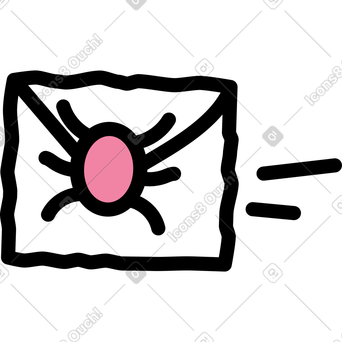 An e-mail with a virus illustration in Notes style download in PNG, SVG