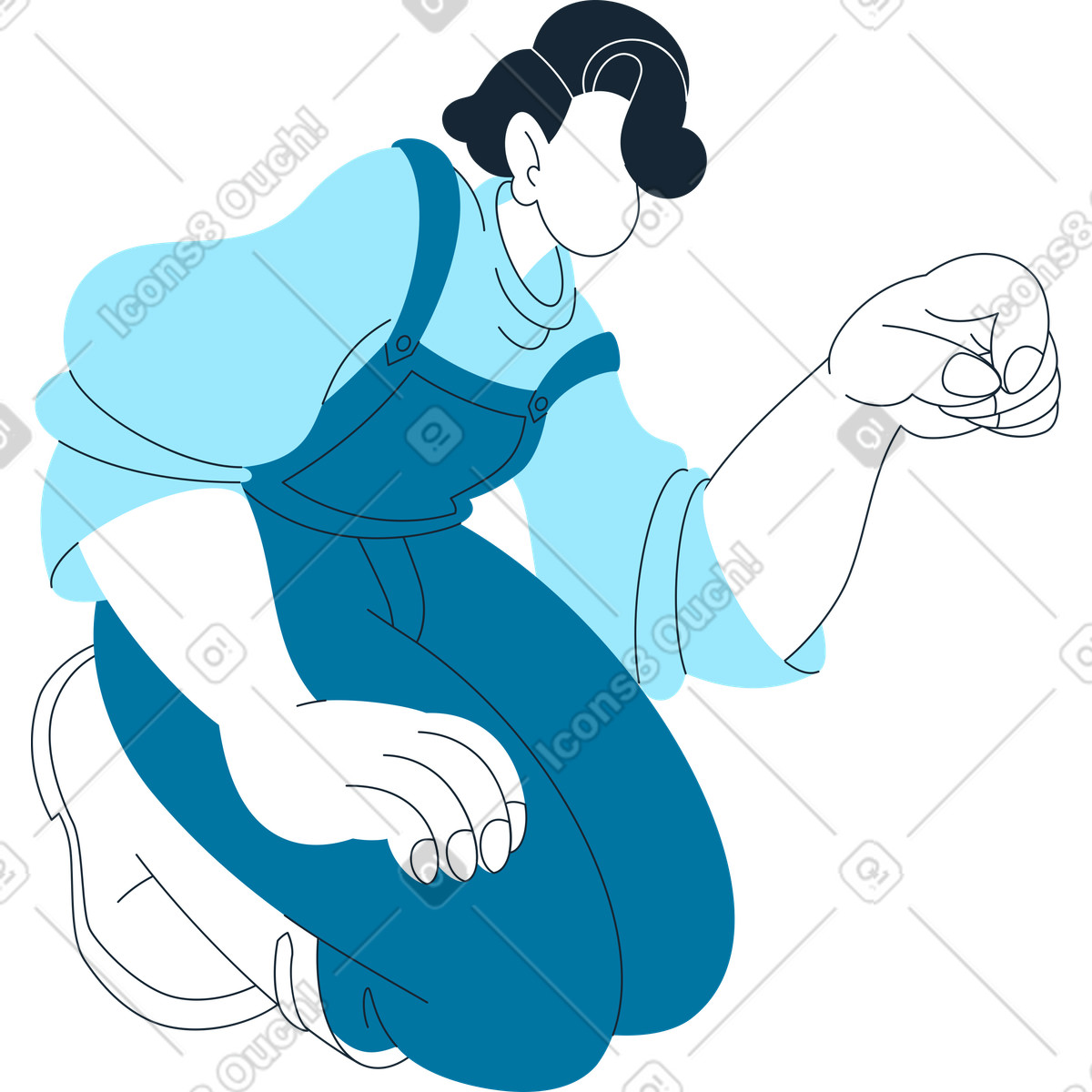 Ilustración Mujer en general sentada de rodillas y sosteniendo algo estilo Indigo a descargar PNG SVG
