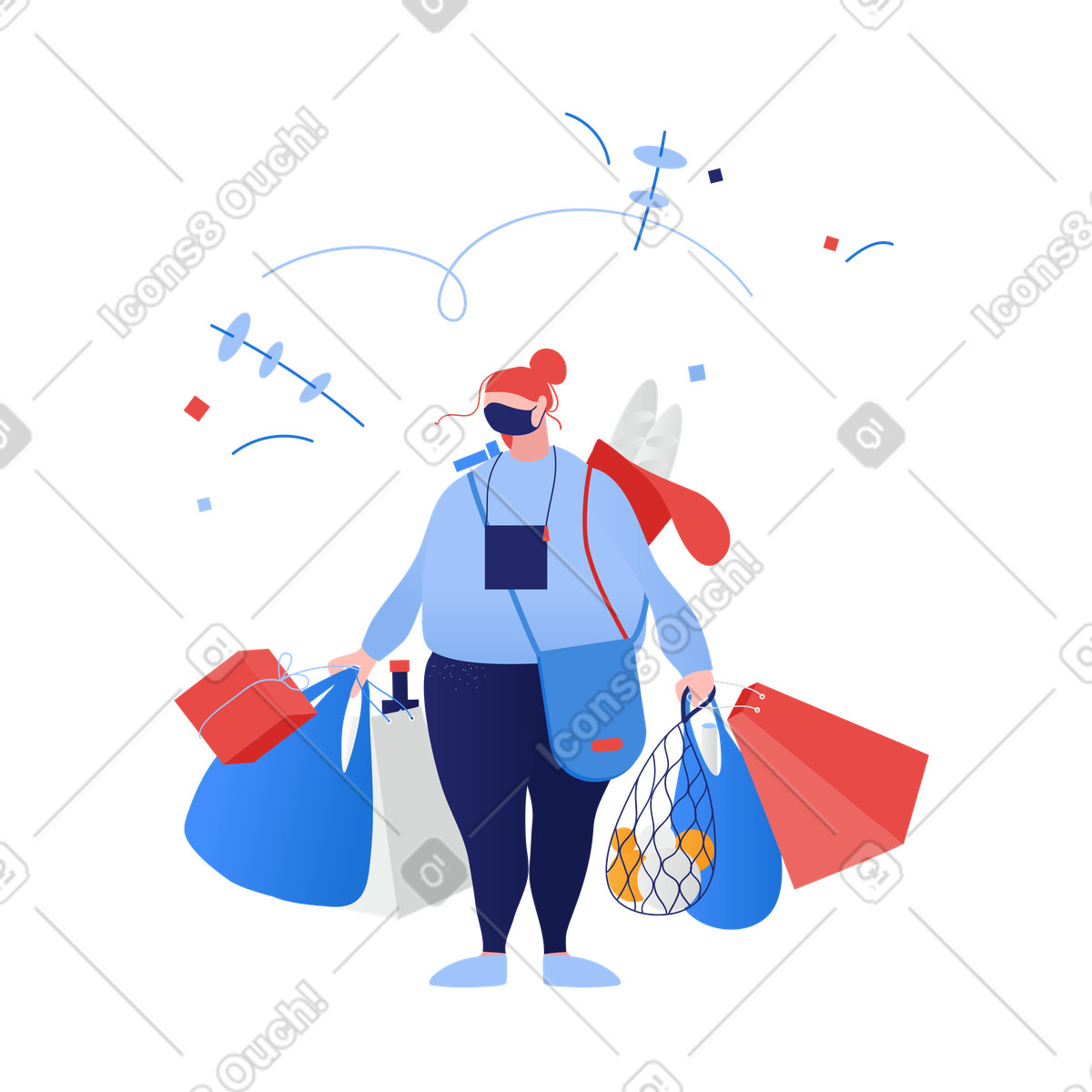 Ilustração de Correio com máscara facial carregando sacolas em no estilo Clip para baixar em PNG, SVG