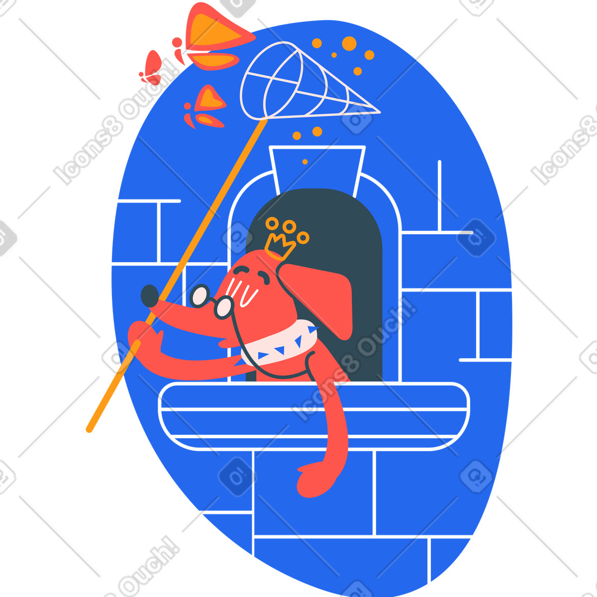 Window and dog illustration in Kingdom style download in PNG, SVG
