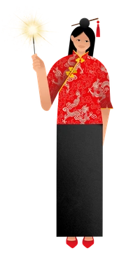 A woman in traditional attire holding a sparkler - Patchwork style illustration