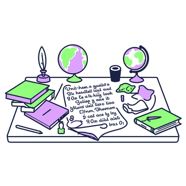 A cluttered desk with Vesalius' handwritten notes and anatomy sketches