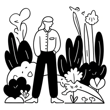 A model with long hair is standing in a lush garden filled with various plants and flowers. She is wearing a denim blouse that appears textured and well-fitted. The garden has a variety of greenery, including tall bushes and blooming flowers. There is a soft, winding path made of stones leading through the garden. Sunlight filters through the leaves, casting gentle shadows on the ground. "Sustainably Made" is elegantly displayed on a small sign placed among the flowers.