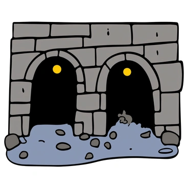 A detailed view of a tunnel made of rough stone, illuminated by dim, flickering lights. The tunnel splits into two distinct exits, one on the left and the other on the right, leading into darker areas. The ground is uneven with scattered rocks and gravel. A subtle hint of moisture can be seen on the walls, giving a sense of age. A shadowy, hidden path leads off to the side, partially obscured, suggesting mystery and intrigue. The scene conveys a sense of adventure and exploration in an underground environment.