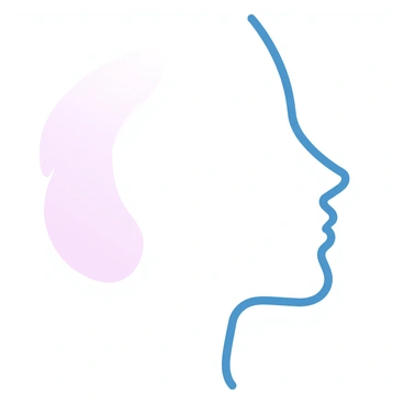 A simple outline of a profile view of a face is visible. The outline is smooth and continuous, capturing the curves of the forehead, nose, and chin. The background features a gradient of pastel colors, transitioning softly from light pink to gentle blue. The overall composition is minimalist, emphasizing the elegance of the silhouette against the colorful backdrop.
