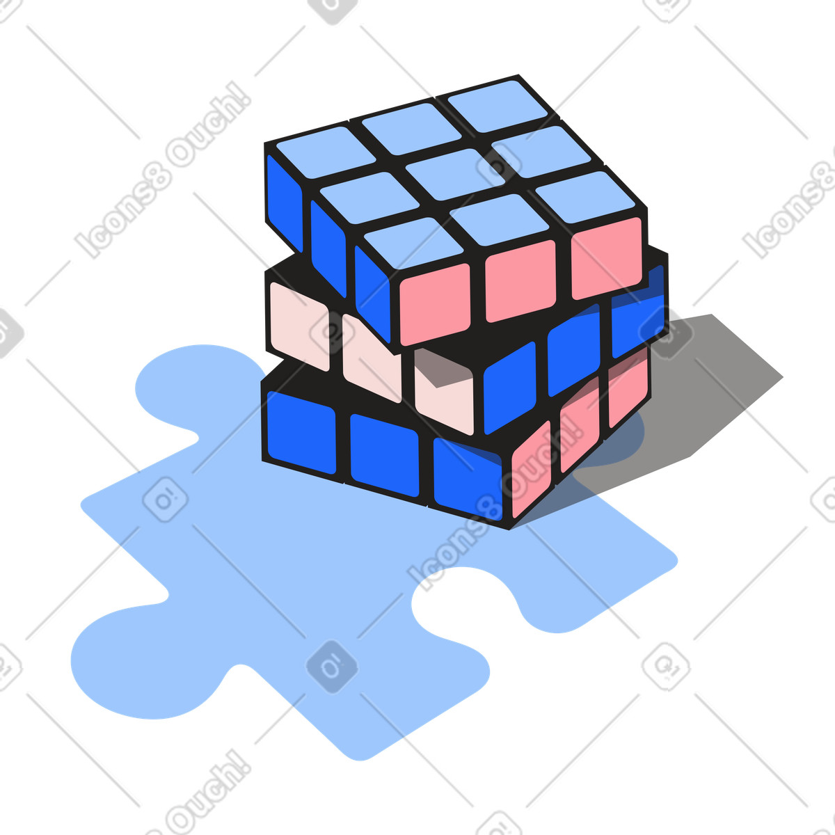 Brainstorm: Rubik's cube and jigsaw puzzle illustration in Editorial style download in PNG, SVG