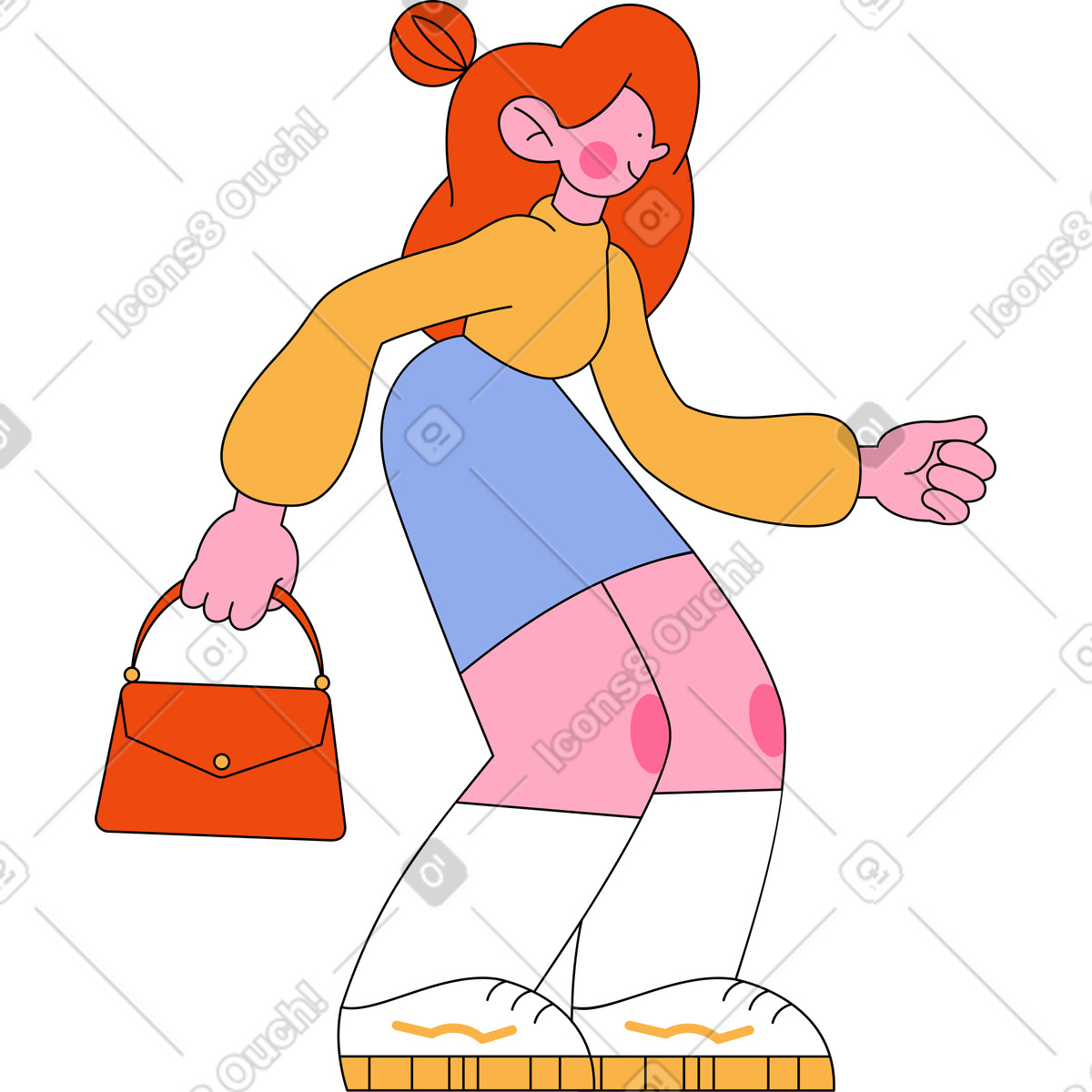 Ilustración Chica con bolsa de pie y alcanzando algo en estilo Bloom a descargar en PNG SVG