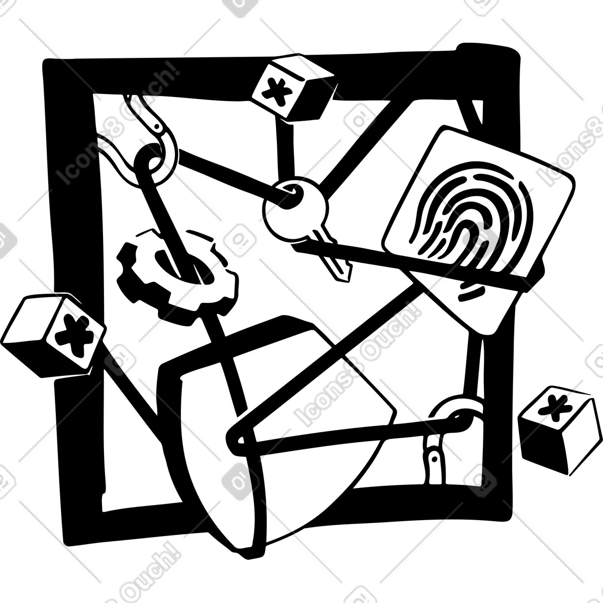Illustration Sécurité des empreintes digitales et mots de passe dans le style Line à télécharger aux formats PNG, SVG