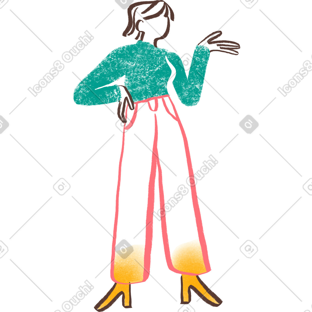 Ilustración Mujer de pelo corto pie con la mano en cadera estilo Company a descargar PNG y SVG